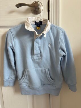 Polo by Ralph Lauren Light Blue Kids Pullover Hoodie with White Collar